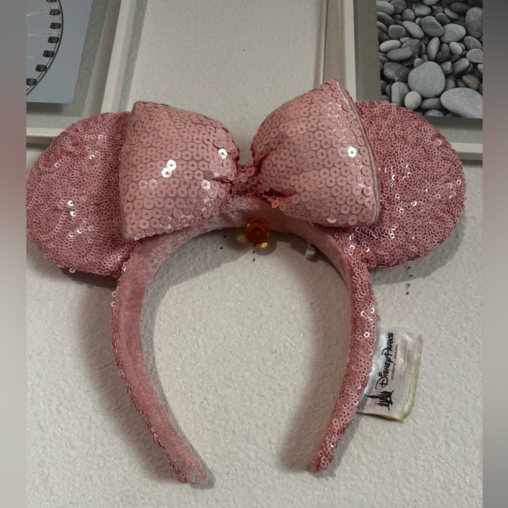 Disney Parks Millennial Pink Minnie Mouse Bow Sequins Ear Headband